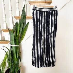H&M Women's Black White Stripe Elastic Waist Wide Leg Viscose Pants Size 4